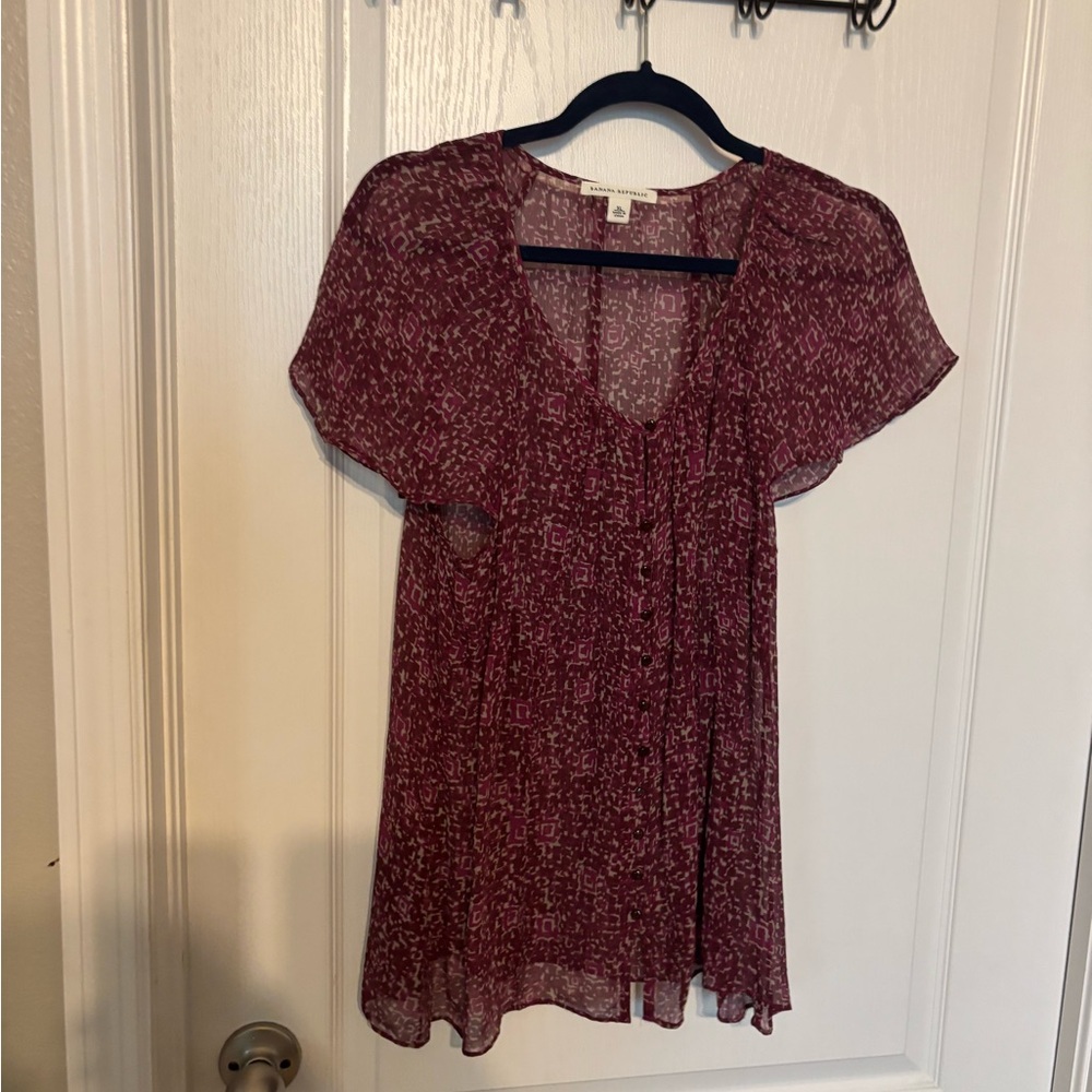 Banana Republic Maroon Sheer Blouse